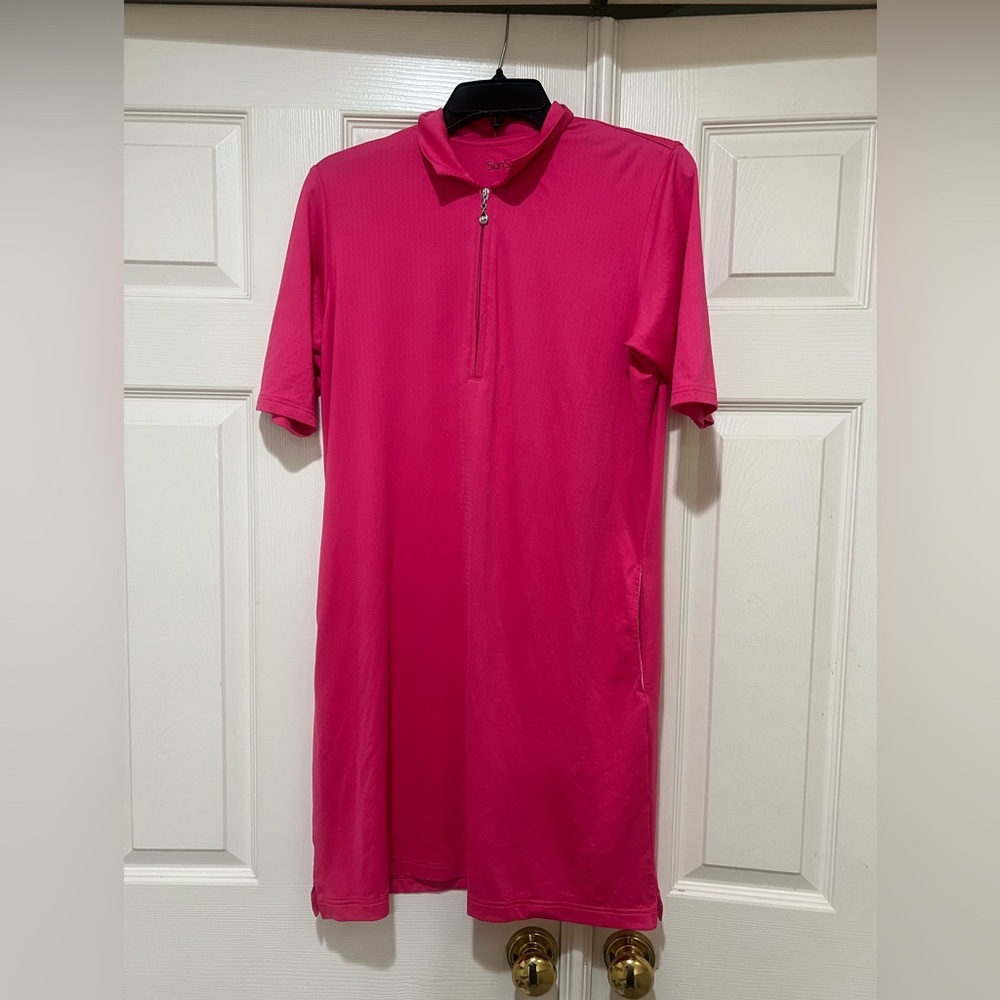 San Soleil Pink Short Sleeves SPF 50 Golf Mini Polo Dress Medium Sport Outdoor